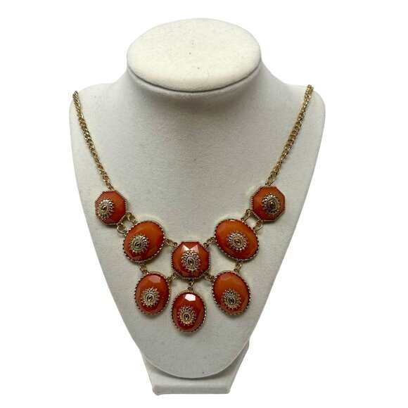 Vintage Charming Charlie Orange Acrylic Stones w/Gold Tone Accents & Chain - Picture 1 of 6